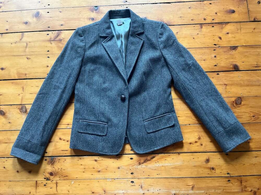 J. Crew Gray Herringbone Lambswool Blend Single Button Blazer Size 8